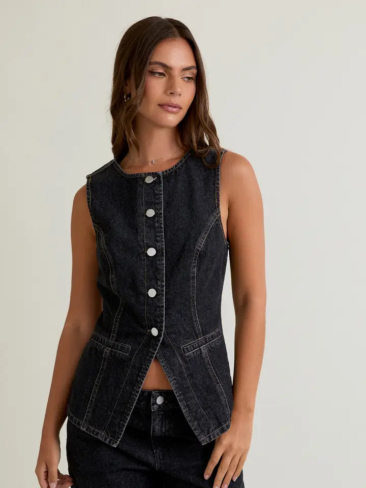 Late Nights Black Denim Vest