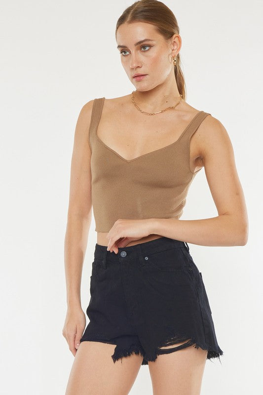 Black High Rise Sharkbite Mom Shorts