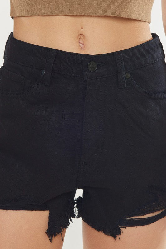 Black High Rise Sharkbite Mom Shorts