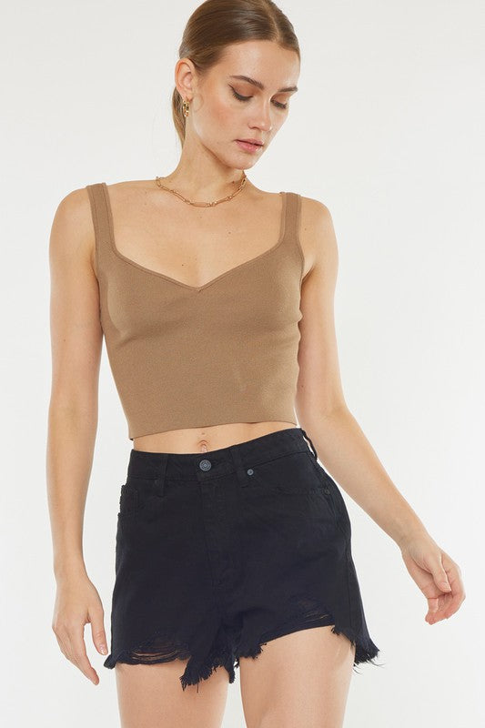 Black High Rise Sharkbite Mom Shorts