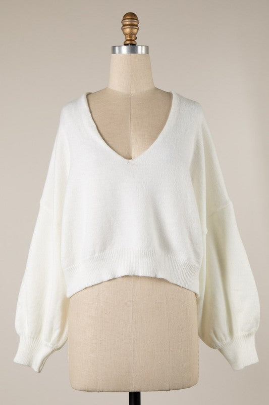 V-Neck White Sweater