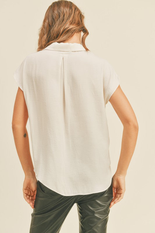 Cream Cap Sleeve Button Top