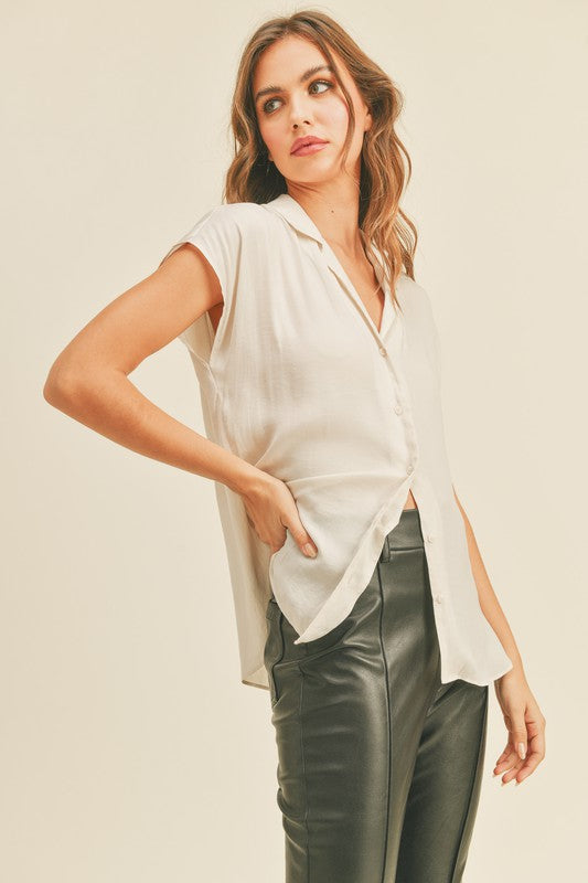 Cream Cap Sleeve Button Top