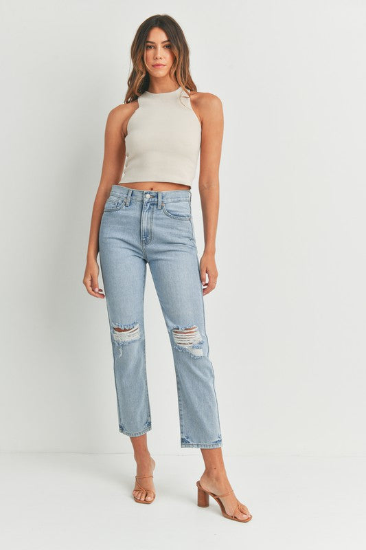 Light Denim Nonstretch Distressed Straight