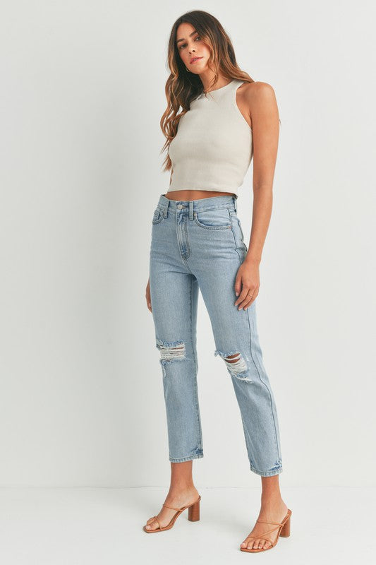 Light Denim Nonstretch Distressed Straight