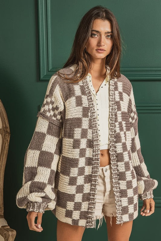 Oversized Checkered Cardigan (charcoal)