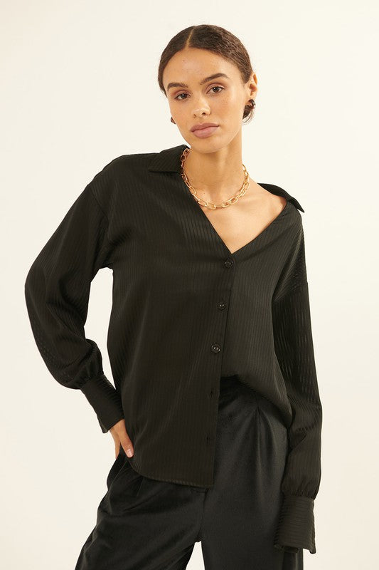 Black Satin Striped Shirt