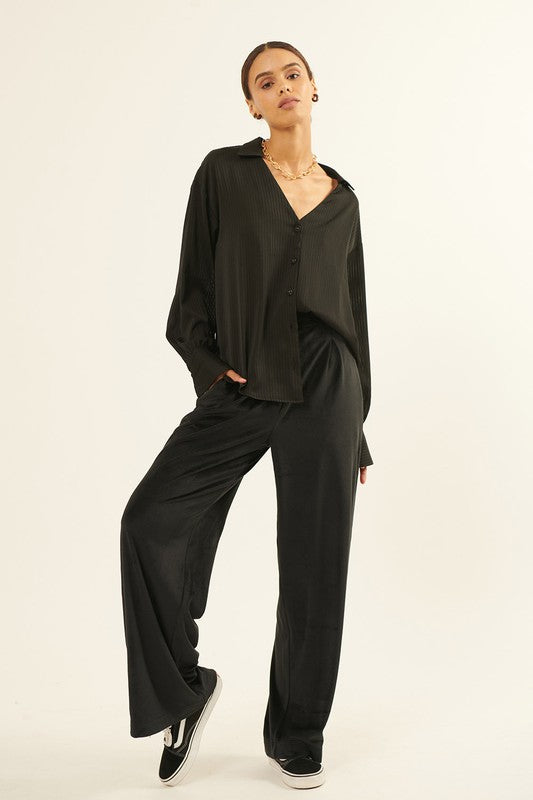 Black Satin Striped Shirt