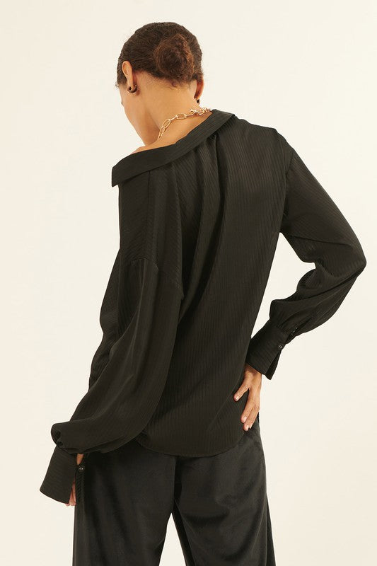 Black Satin Striped Shirt