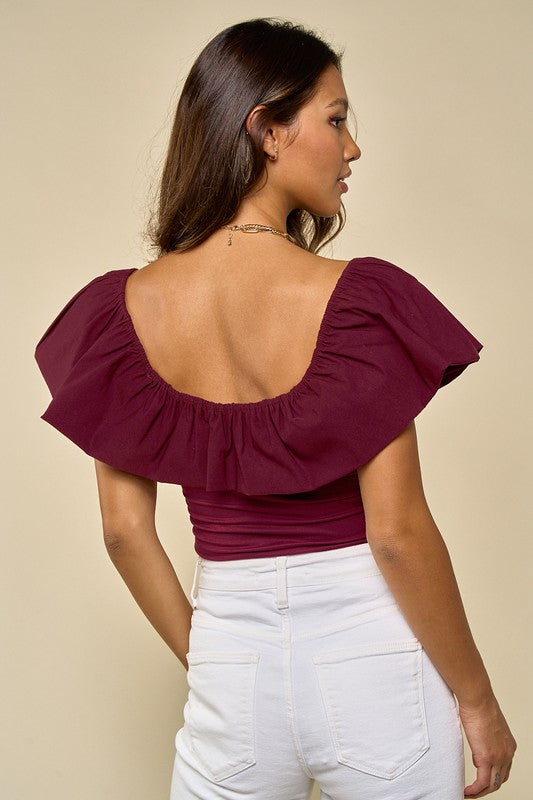 Maroon Ruffle Bodysuit