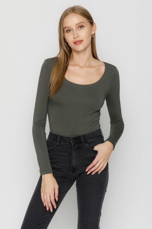 Scoop Neck Bodysuit (gunmetal)
