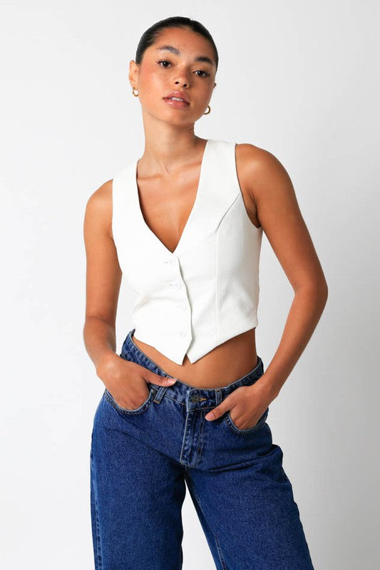 White PU Leather Vest