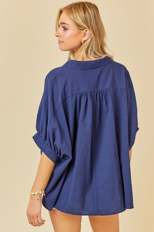 Navy Cotton Courier Top
