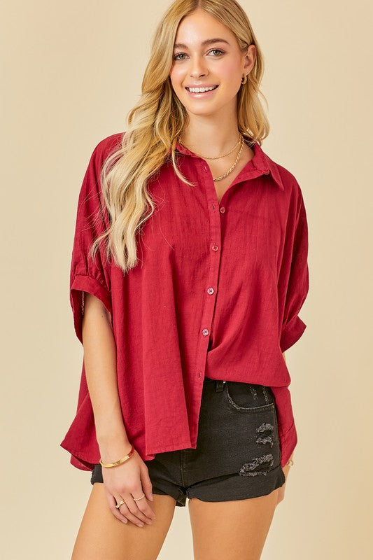 Wine Cotton Courier Top