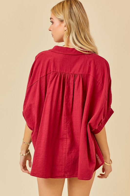 Wine Cotton Courier Top