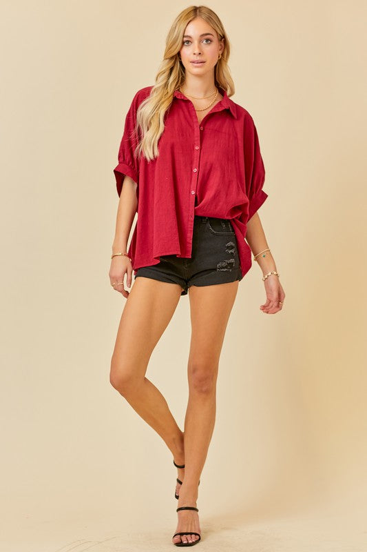 Wine Cotton Courier Top
