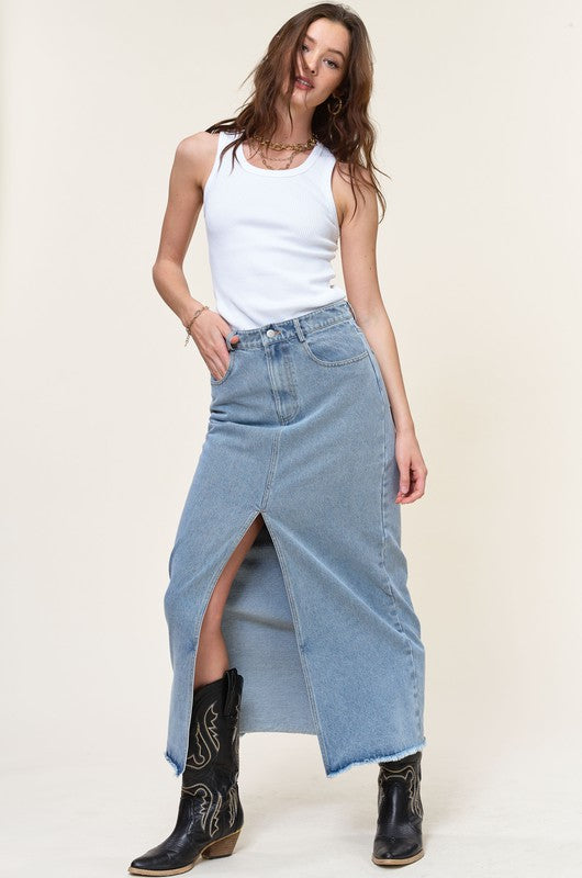 Mendoza Denim Maxi Skirt (medium blue)