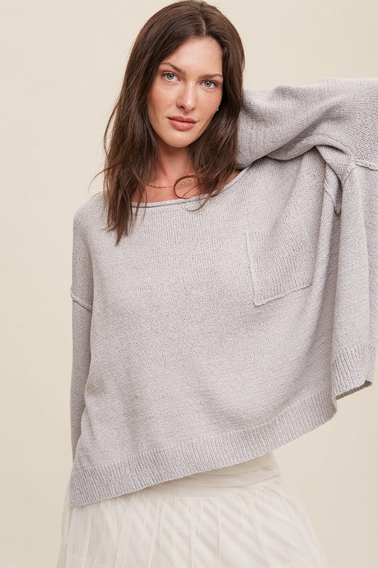Oversized Boxy Pocket Cropped Top (ash)