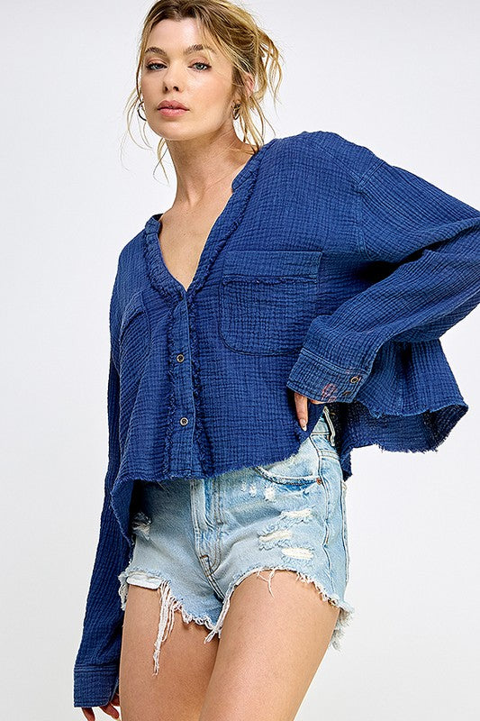 Blue Gauze Cropped Top