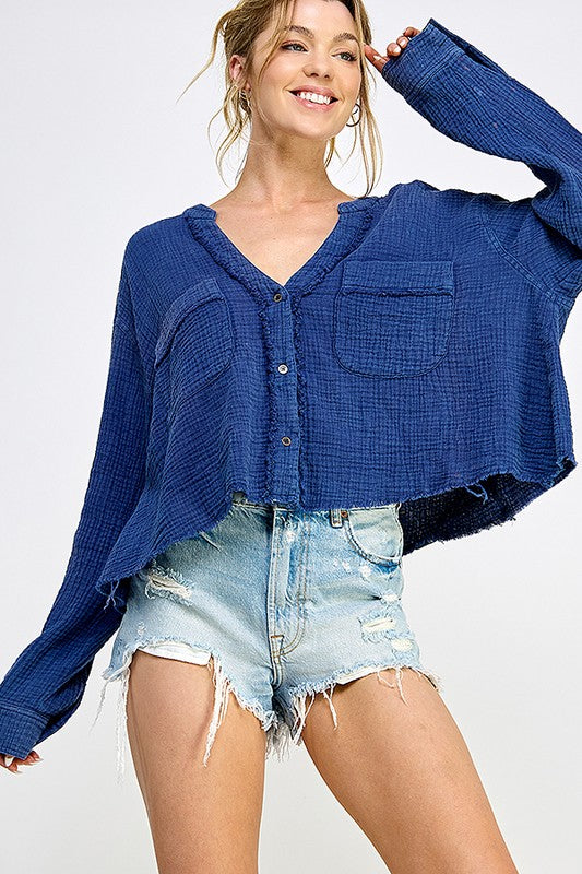 Blue Gauze Cropped Top