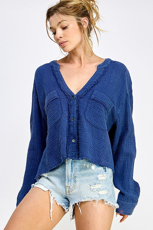 Blue Gauze Cropped Top