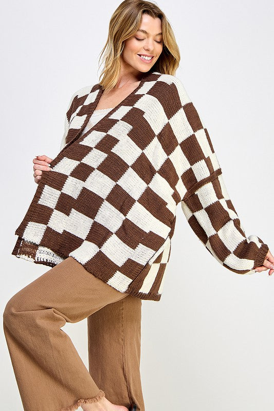 Oversized Checkered Cardigan (4 colors)