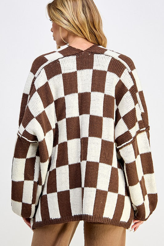 Oversized Checkered Cardigan (4 colors)