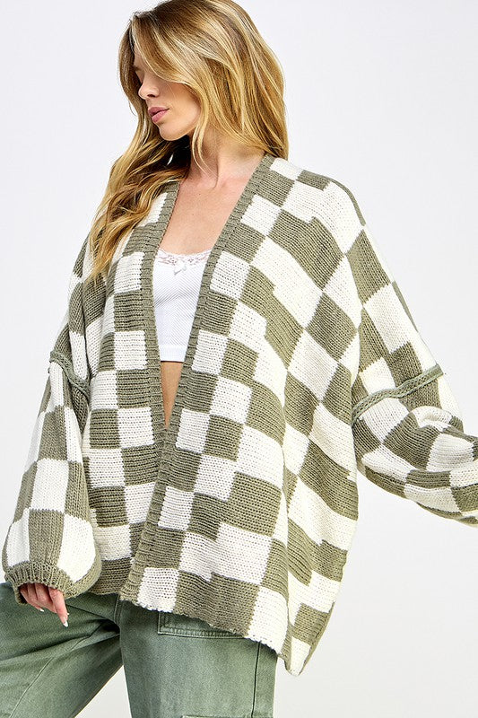 Oversized Checkered Cardigan (4 colors)