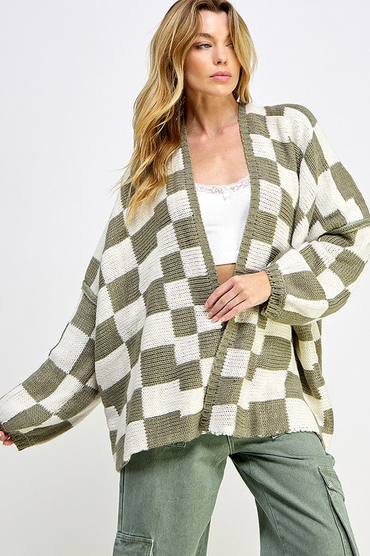 Oversized Checkered Cardigan (4 colors)