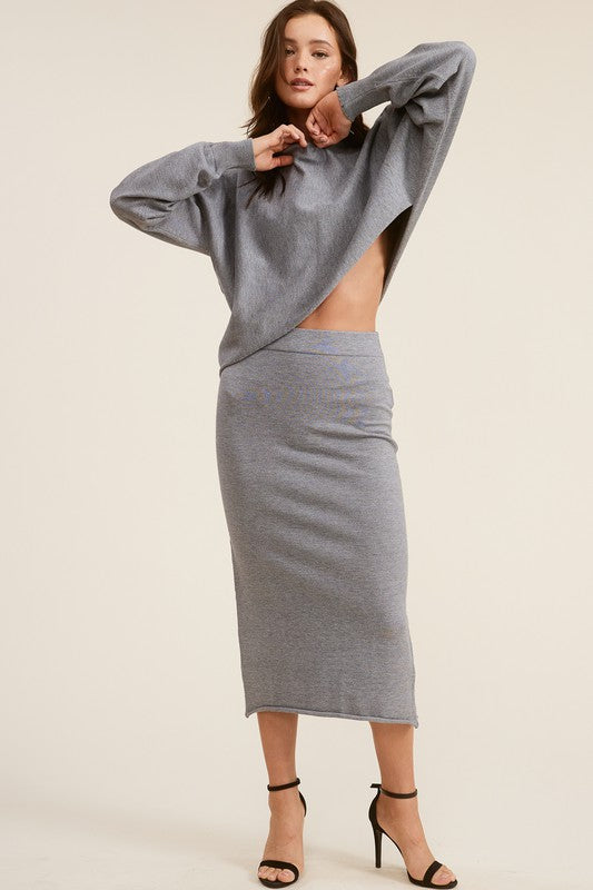 The Chloe Set Midi Skirt (heather grey)