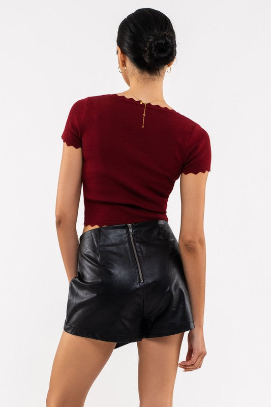 Scalloped Edge Baby Tee (maroon)