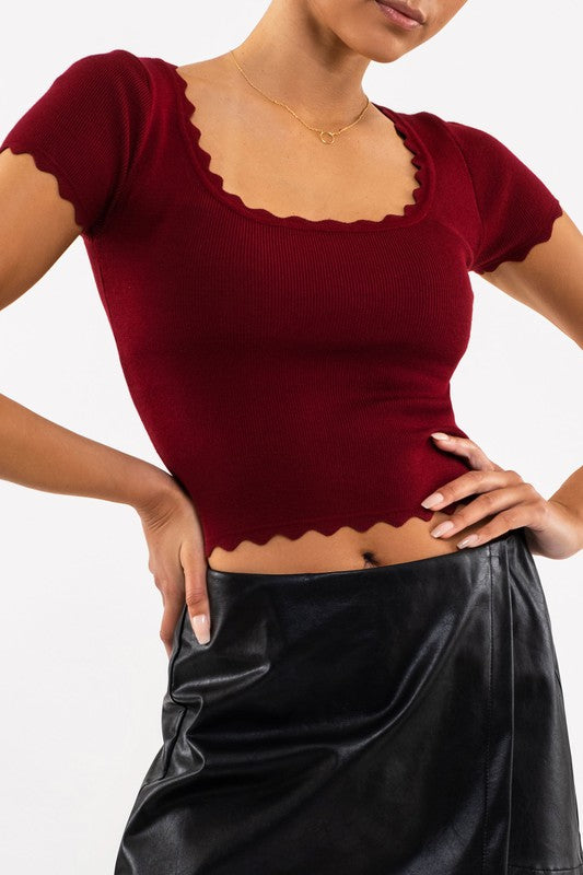 Scalloped Edge Baby Tee (maroon)