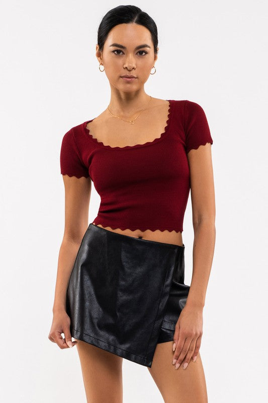 Scalloped Edge Baby Tee (maroon)