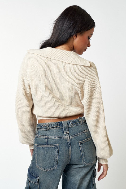 The Annette Collared Cropped Sweater (cream)