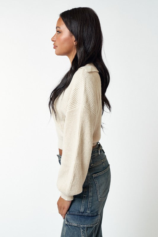 The Annette Collared Cropped Sweater (cream)