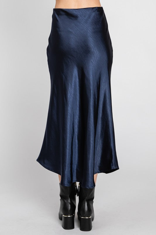 Graphite Satin Midi Skirt