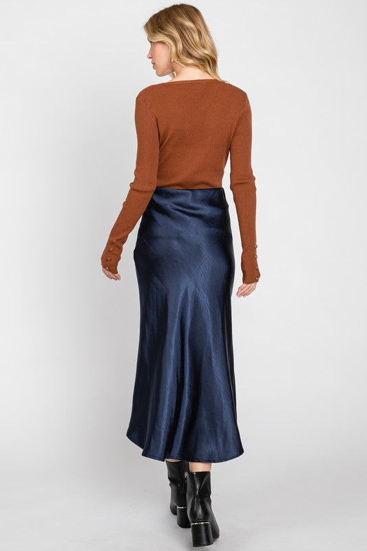 Graphite Satin Midi Skirt