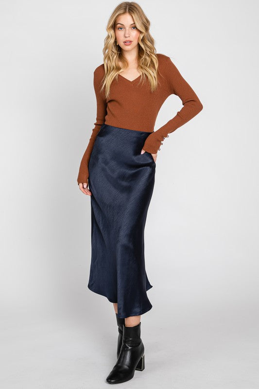 Graphite Satin Midi Skirt