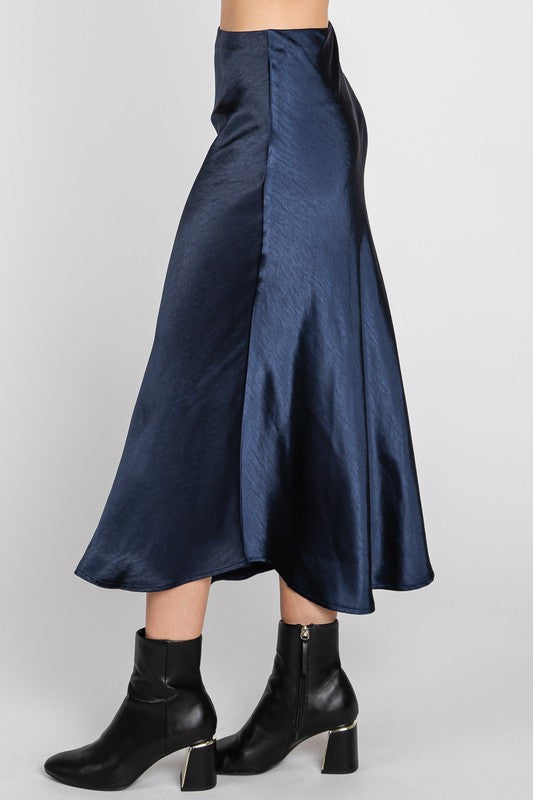 Graphite Satin Midi Skirt