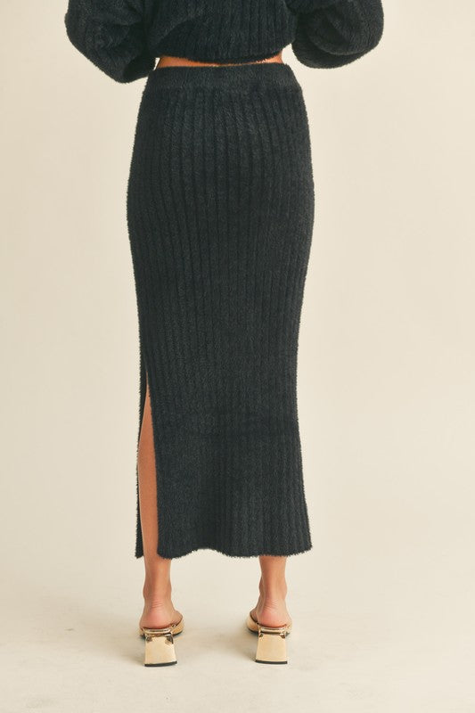 Black Fuzzy Sweater Set (Skirt)