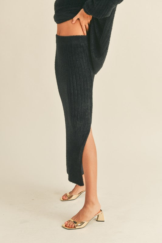 Black Fuzzy Sweater Set (Skirt)