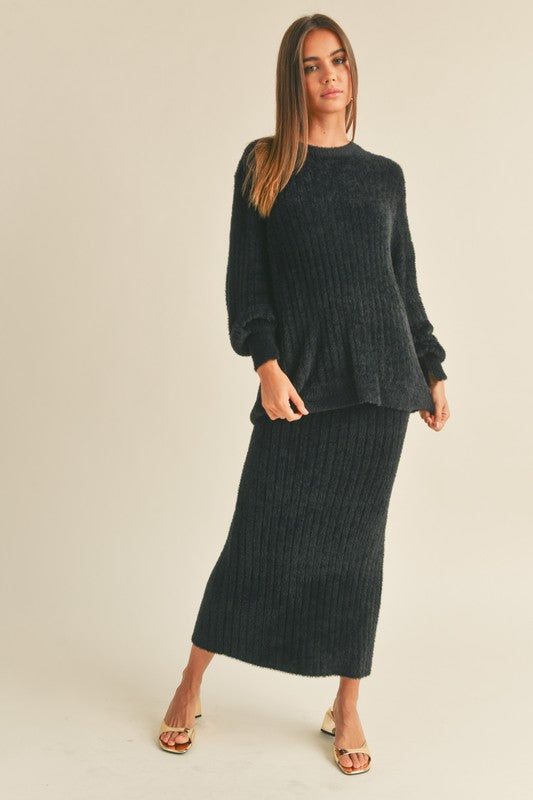 Black Fuzzy Dolman Set (Sweater)