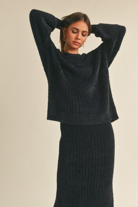 Black Fuzzy Dolman Set (Sweater)