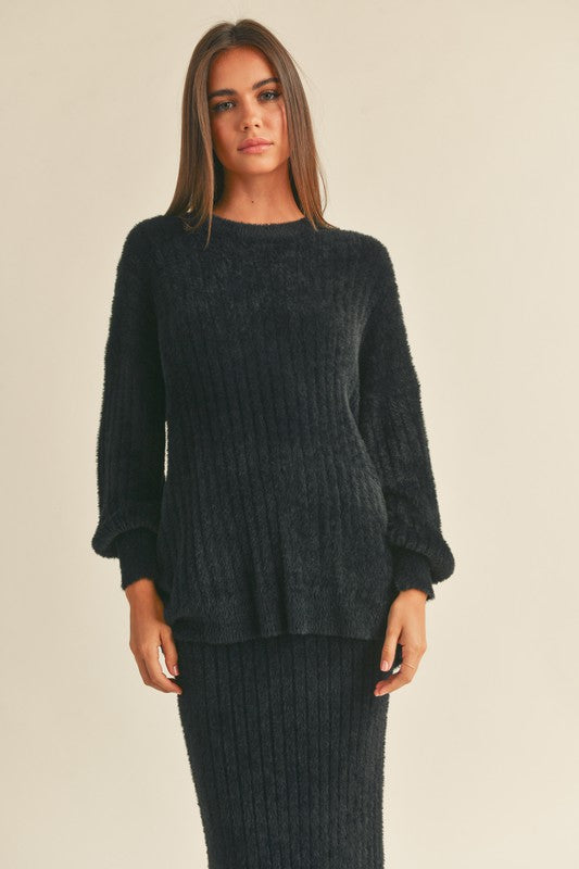 Black Fuzzy Dolman Set (Sweater)