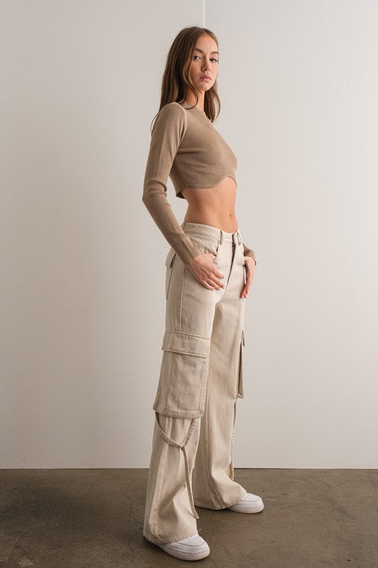 Stone Low Rise Cargo Pants