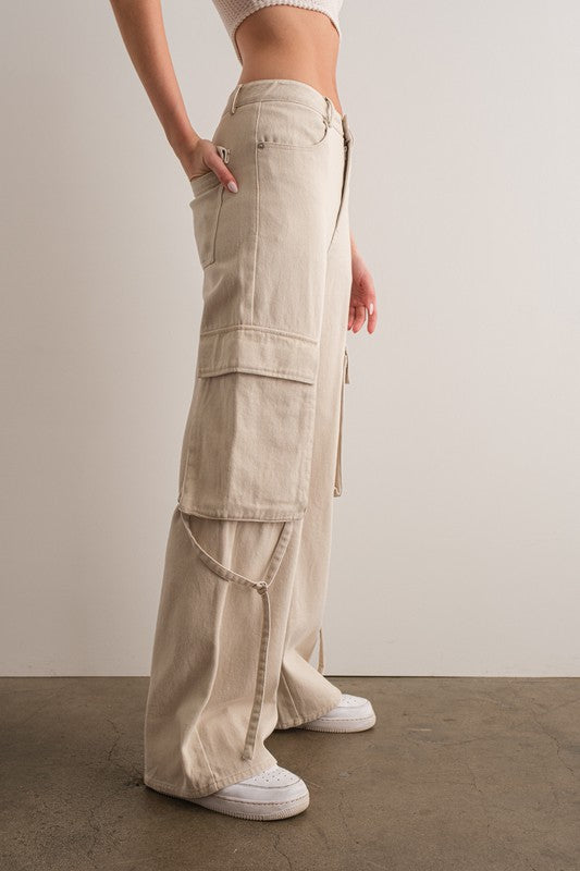 Stone Low Rise Cargo Pants