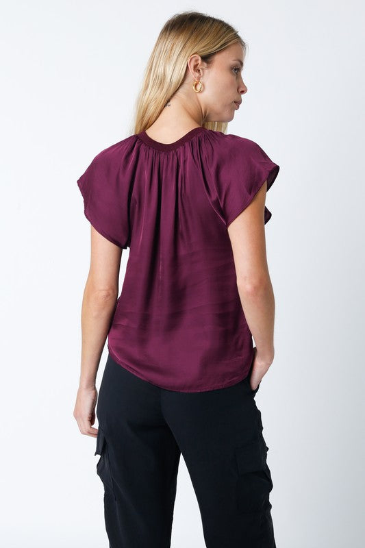 Drew Maroon Satin Top