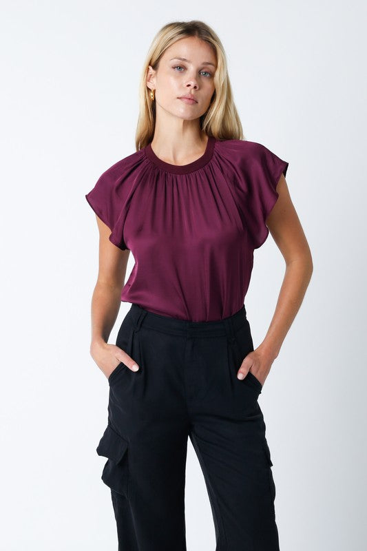 Drew Maroon Satin Top