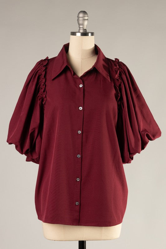 Maroon Bubble Sleeve Top