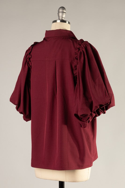 Maroon Bubble Sleeve Top